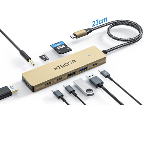 KIROSA USB-C Hub: USB C Multiport Adapter for MacBook Pro Air - 9IN1 USBC to HDMI Hub Dongle - Travel Docking Station for Laptops and Type C Devices (4K HDMI 100W PD USB3.0 SD/TF Card Reader) - color: Autumn Gold