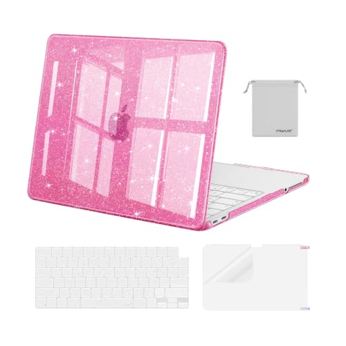 MOSISO Sparkly Glitter Case Compatible with MacBook Neo Case 13 inch 2026 | Model A3404 with A18 Pro Chip, Crack-Resistant Protective Hard Shell Case&Keyboard Cover&ScreenFilm&Pouch, Bright Rose - color: Bright Rose