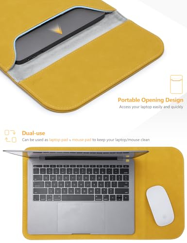 HYZUO 13.3-14 Inch Laptop Sleeve Case for MacBook Pro 14 M5/M4/M3/M2/M1 Pro/Max A3426 A3427 2026-2021, 13.3" MacBook Air/Pro, 13.5-13.8 Surface Laptop, HP Envy 13, Faux Suede Leather, OliveYellow - color: Olive Yellow, size: 13.3-14 Inch