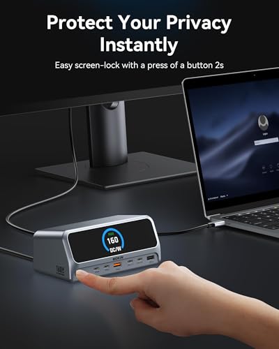 MOKiN Docking Station Dual Monitor with 2 HDMI/Built in 160W Power | USB C Dock LCD Work Status & Privacy Button/Built in Power,No external power brick/Dual HDMI 4K/Windows Extend
