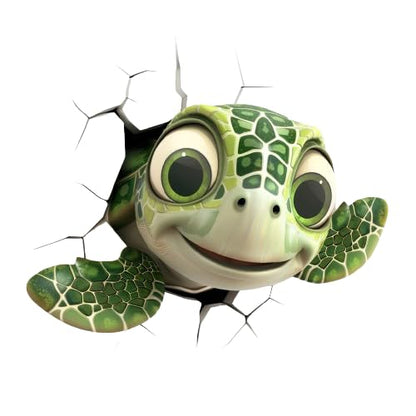 MAKTEM Peeking Baby Sea Turtle for Car Sticker Decals, Cute 3D Cartoon Beach Ocean Animal, Funny Unique 3D Peeking Car Decals for Auto Bumper, Window, Auto Panel, 5x3in, 1PC(Turtle)