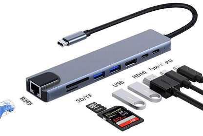 USB C Hub Adapter Laptop Docking Station 8 in 1 USBC Dongle to 4K HDMI,Ethernet,2 USB,Type-C,SD TF Card Reader,PD 100W Compatible with iPhone16/MacBook/Dell and Other Type C Laptops Device