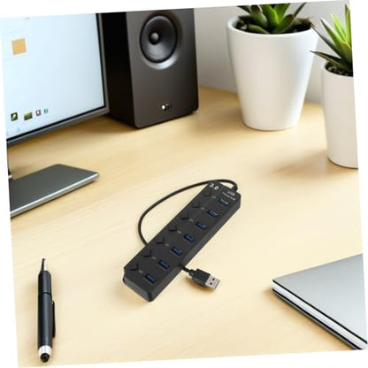 MERRYHAPY Multiple USB Ports Hub for Laptop USB Splitter 7 Ports High-Speed USB 3.0 Led Indicator Backup Power Easy to Use