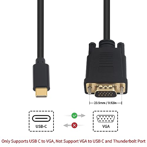 Duttek USB C to VGA Adapter Cable 6FT/1.8M, One Way USB-C Male to VGA Male Cord for Laptop Android Phone Tablet, Connect to Monitor Projector HDTV, 1080P@60Hz (Not Support Thunderbolt Port)