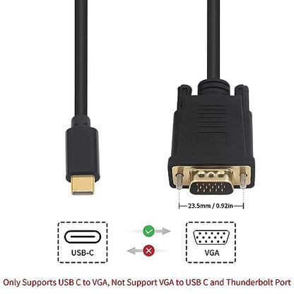 Duttek USB C to VGA Adapter Cable 6FT/1.8M, One Way USB-C Male to VGA Male Cord for Laptop Android Phone Tablet, Connect to Monitor Projector HDTV, 1080P@60Hz (Not Support Thunderbolt Port)
