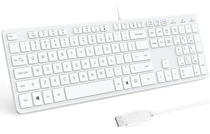 Wired USB Keyboard, Comfortable Quiet Chocolate Keys, Durable Ultra-Slim Computer Keyboard Wired(QWERTY) for PC, Windows 11/10/8/7/XP/Vista KB1430 (White, Wired Keyboard for Windows) - color: White