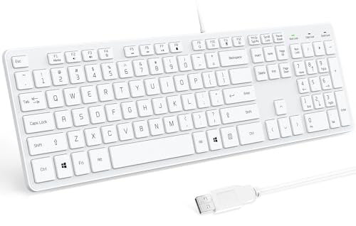Wired USB Keyboard, Comfortable Quiet Chocolate Keys, Durable Ultra-Slim Computer Keyboard Wired(QWERTY) for PC, Windows 11/10/8/7/XP/Vista KB1430 (White, Wired Keyboard for Windows) - color: White