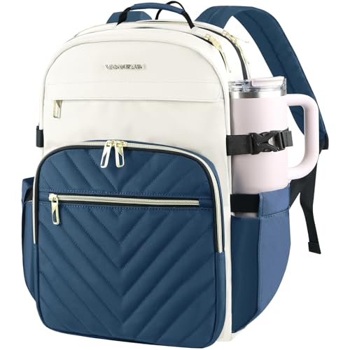VANKEAN Laptop Backpack for Women (Beige-Haze blue, 18 Inch) - color: Beige-haze Blue, size: 18 Inch