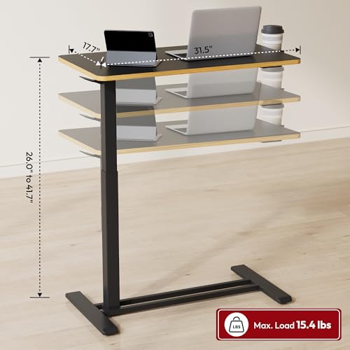 SANODESK 32''Pneumatic Adjustable Overbed Bedside Table with Hidden Casters | Medical Mobile Side End Table Laptop Computer Standing Desk Cart with Tray, Hospital and Home Use,31.5" Wx 17.7"D,Black Maple - color: Black Maple, size: Large