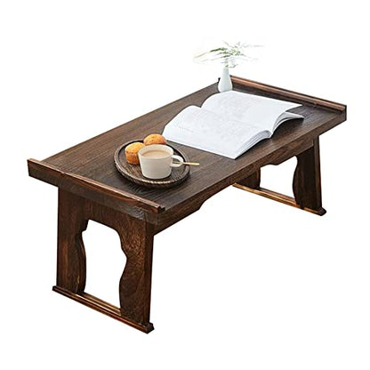 Foldable Wooden Laptop Desk, Breakfast in Bed Serving Tray, Japanese Floor Table for Tea & Coffee, Portable Antique Meditation Altar (23.6”x13.4”x10.6”) - size: 23.6”x13.4”x10.6”