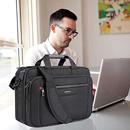 VANKEAN 17.3" Expandable Waterproof Laptop Briefcase for Travel & Business | Multi Functional Compartment,Padded Shoulder Strap,Convenient Luggage Strap,Water-Repellent Fabric,Padded Laptop Compartment - color: Black-red, size: 17.3 Inch