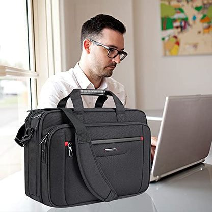 VANKEAN 17.3" Expandable Waterproof Laptop Briefcase for Travel & Business | Multi Functional Compartment,Padded Shoulder Strap,Convenient Luggage Strap,Water-Repellent Fabric,Padded Laptop Compartment - color: Black-red, size: 17.3 Inch