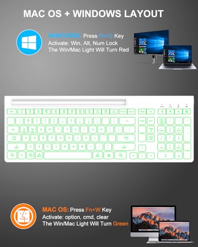 Wireless Keyboard and Mouse Combo, 7 Backlit Effects, Light Up Letters, Rechargeable, Phone Holder, 6 Button Mouse, Ergonomic Tilt Angle, 2.4GHz Silent USB Keyboard Mouse for Laptop, PC - color: White