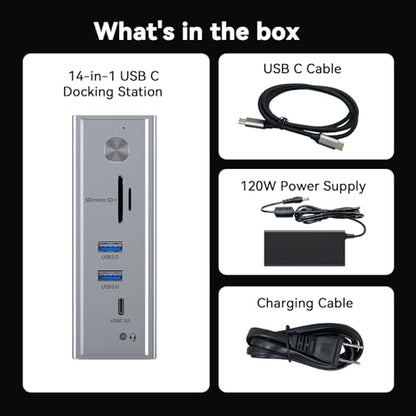 TobenONE USB C Laptop Docking Station 3 Monitors, Triple 4K DisplayLink | 120W Power Adapter, 3X HDMI, 5X USB, Gigabit Etherne, for MacBook M1-M5/Windows Owners,Professional Multitasking,Home Office