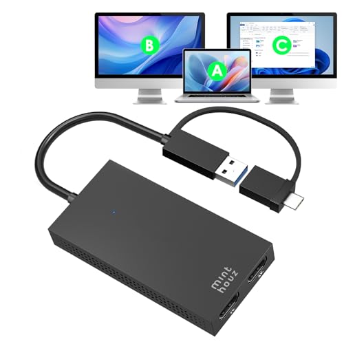 Minthouz HDMI Splitter for Dual Monitors, USB A/C to 4K@30Hz &1080p@60Hz | Universal Video Graphics Adapter for TB 5/4/3, USB 4, USB-A/C, Mac and Windows, Dual HDMI Extender for Windows & MacBook