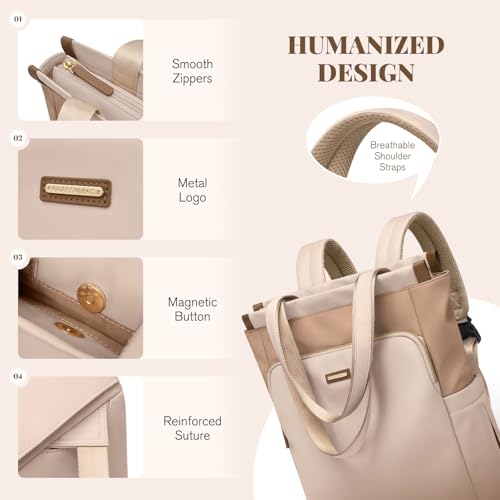 GOLF SUPAGS Convertible Laptop Backpack for Women Casual Daypack Notebook Tote Bag for Work College Travel Leisure (Nut Latte) - color: Nut Latte