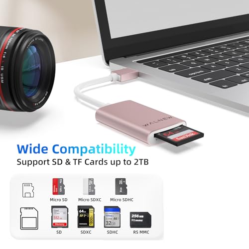WALNEW USB 3.0 Micro SD Card Reader with Dual Slots, Memory Card Reader | Supports SD/SDXC/SDHC/Micro SDXC/TF/UHS-I, For Mac, Windows, Android, Laptop, Camera - color: PINK