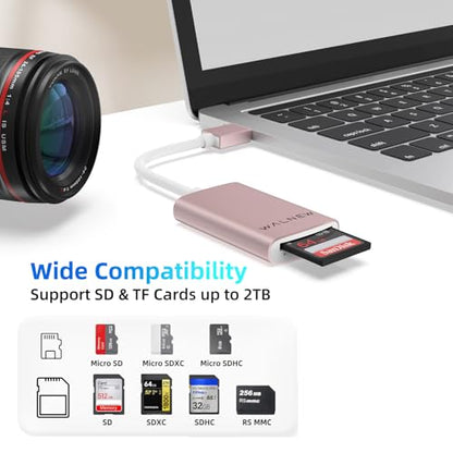 WALNEW USB 3.0 Micro SD Card Reader with Dual Slots, Memory Card Reader | Supports SD/SDXC/SDHC/Micro SDXC/TF/UHS-I, For Mac, Windows, Android, Laptop, Camera - color: PINK