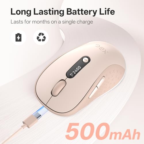 XBG B15Pro Tri-Mode Wireless Bluetooth Mouse with LED Display for Laptop | Bluetooth 5.0/4.0 & 2.4G, 2400 DPI, 500mAh Type-C Rechargeable, Ergonomic Silent Click, Multi-Device for PC Tablet Office - style: B15 Pro-Pink