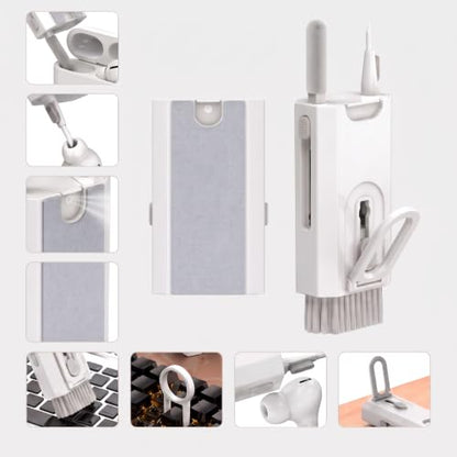 8-in-1 Electronics Cleaning Kit, Multifunctional Earphone Cleaning Pen with Soft Brush and Flocking Sponge for Wireless Earbuds Keyboard and Phone, White, 1 Pack - color: White
