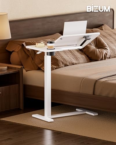 BZIUM Overbed Bedside Table with Hidden Wheels, Adjustable Medical Tilt Top Hospital Bed Table Over The Bed, Rolling Desk Mobile Standing Desk (27.6x15.8, White) - color: White, size: 27.6x15.8 Inch
