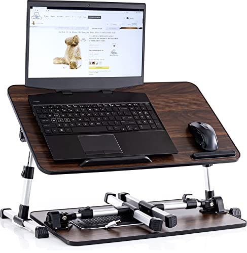 Husband Pillow - Lap Desk Brown Large Wood Top - Fits Up to 17" Laptop - with Dual Cushion, Wrist Rest & Built-in Mouse Pad, Portable Laptop Stand for Bed, Multifunctional Slot for Tablet, Pen & Phone - color: Brown, size: Large