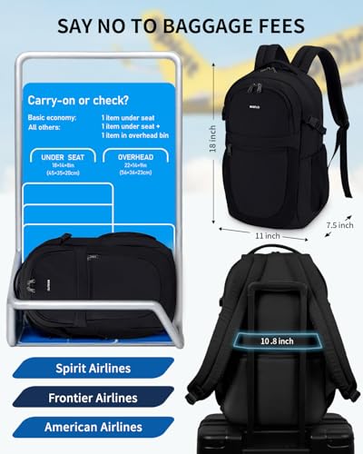 ECOHUB Travel Backpack for Men Women, 17.3 inch Suspended Laptop Backpack, Fashion Water-Resistant 28L Personal Item Bag with 12 Pockets for Causal, Work, Black - color: Black