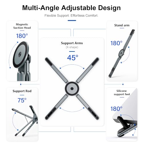 Portable Laptop Stand, 3-in-1 Magnetic Foldable Adjustable, for Desk（Gray） | Aluminum alloy, lightweight compact, 8-level height, ergonomic, for phone/tablet, home office/travel - color: E05-Silver