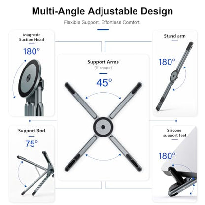 Portable Laptop Stand, 3-in-1 Magnetic Foldable Adjustable, for Desk（Gray） | Aluminum alloy, lightweight compact, 8-level height, ergonomic, for phone/tablet, home office/travel - color: E05-Silver