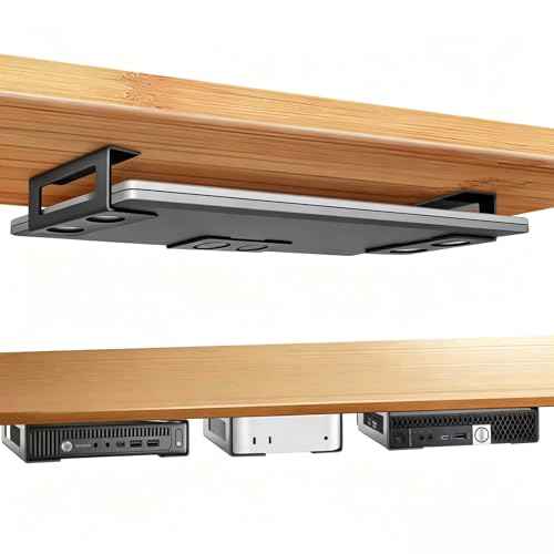 Under Desk Laptop Mount, Laptop Under Desk Mount 3 inches Tall Effective Space with Silicone Pad, Aluminum Under Desk Laptop Holder Rack for Laptop MacBook Dell OptiPlex PS4 & More