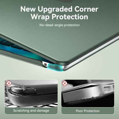 EooCoo Case for MacBook Air 15 inch M5 M4 M3 M2 2026-2023, Midnight Green | Easy to Install, Sturdy, Plastic Hard Shell Case & Keyboard Cover & Screen Protector, Model: A3448 A3241 A3114 A2941 - color: Matte Midnight Green