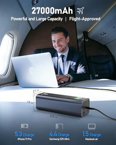 27000mAh Power Bank, 140W Laptop Portable Charger with PD 3.1 Fast Charging, Smart Sisplay, 99Wh Battery Bank for MacBook Pro/Air, iPad Pro, iPhone17/16 Series, Samsung and More(Dark Gray) - color: Dark Gray