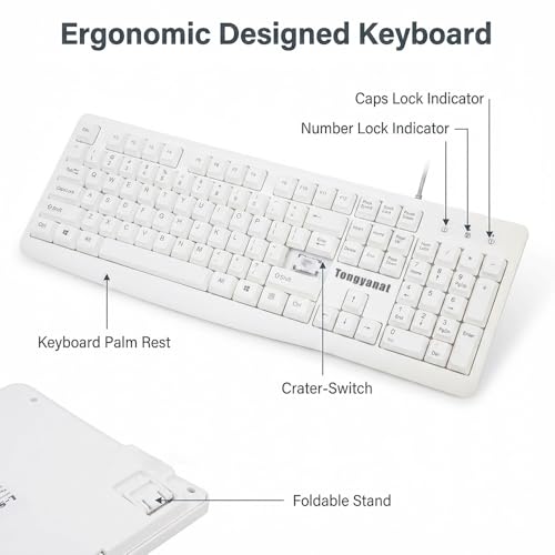 Tongyangat Wired Keyboard and Mouse Combo, Full-Size USB Keyboard with Numeric Keypad, Ergonomic Wired Mouse, Plug & Play, Compatible with Windows, Mac, Laptop, Desktop, Computer (White) - color: T907-White