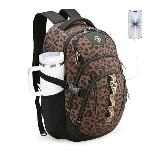 Swissdigital Laptop Backpack, Brown Leopard, SD803-103 | USB Charging Port, Travel Backpack, 31l Capacity, Backpack For Men and Women - color: Brown Leopard