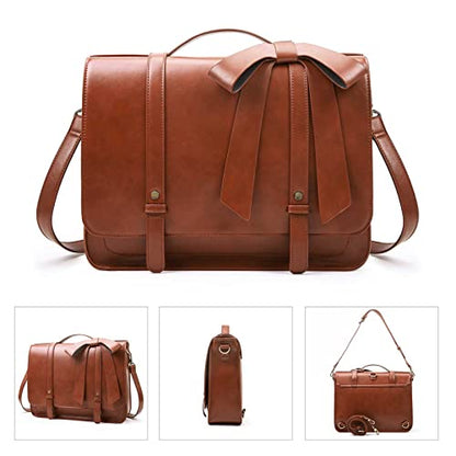 ECOSUSI Briefcase for Women Messenger Backpack PU Leather Laptop Bag Satchel Computer Bag for College Business Travel | PU Leather - color: Brown