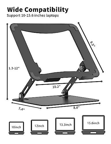 SOUNDANCE Laptop Stand for Desk, Portable Adjustable Laptop Riser, Ergonomic Design Computer Holder, Metal Laptop Mount Elevator Compatible with 10 to 15.6 Inches PC Computer, Black - color: A-Black
