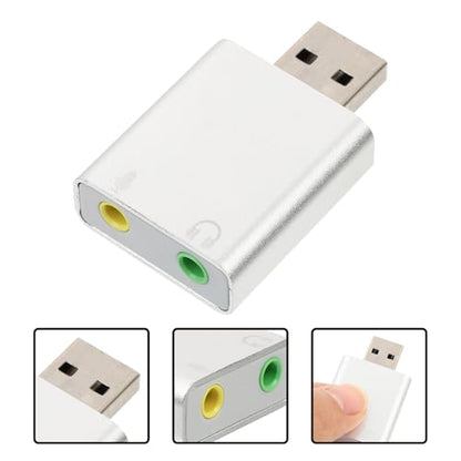 USB External Stereo Sound Card Adapter with Headphone and Microphone Jack Plug and Play USB Audio Converter for Laptop Desktop Silver Aluminum Alloy