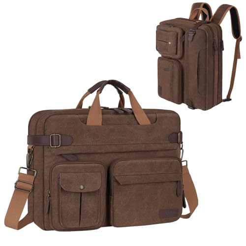 MOSISO 3 in 1 Laptop Bag for Men, 15-16 inch Computer Bags Laptop Backpack | Crossbody Satchel Bookbag Briefcase Messenger Bag with Trolley Sleeve for College Work Business Travel, Brown