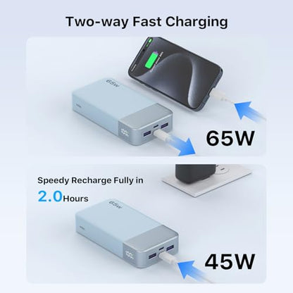 NOBIS Portable Charger, 20000mAh 65W Power Bank with 4 Output Ports, PD QC Fast Charging Travel Essential External Battery Pack for Laptop, MacBook, Phone, Pad (Blue) - color: Blue