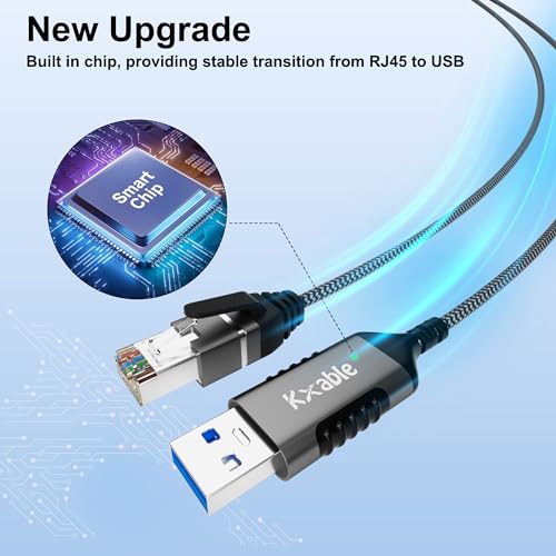 Kxable Slim USB to Ethernet Cable 4 FT, USB 3.0 A to RJ45 Thin Cord, Directly Connected, Aluminum, Braided, OFC, USB to RJ45 Gigabit LAN Network Cable for Laptop, PC, Switch and More, OD: 3.6mm - size: 4 Feet, style: USB A to Ethernet