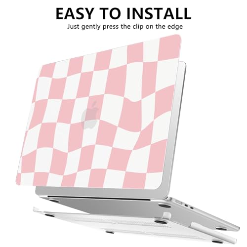 AKIT for MacBook Air 13 inch Case M5 M4 M3 M2 2026-2022, Pink Checkboard | A3449 A3240 A3113 A2681, Funny Pattern Hard Shell Laptop Case+Screen Protector+Keyboard Cover for MacBook Air 13.6 inch - color: Pink Checkboard