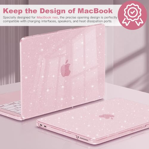 CISSOOK for MacBook Neo 13 inch Pink Case Glitter Blush 2026 Model A3404 | 5in1 Set Hard Shell Case, A18 Pro Chip, Keyboard Cover, Screen Protector, Scratch Resistant, Ultra-Thin, for Office & Travel - color: Glitter Blush