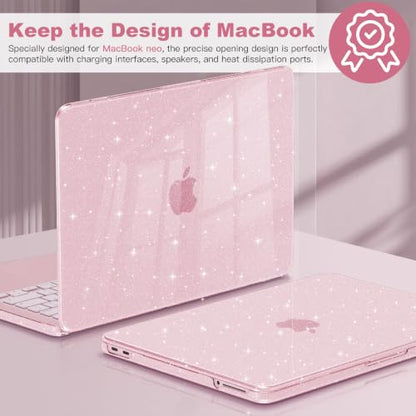 CISSOOK for MacBook Neo 13 inch Pink Case Glitter Blush 2026 Model A3404 | 5in1 Set Hard Shell Case, A18 Pro Chip, Keyboard Cover, Screen Protector, Scratch Resistant, Ultra-Thin, for Office & Travel - color: Glitter Blush