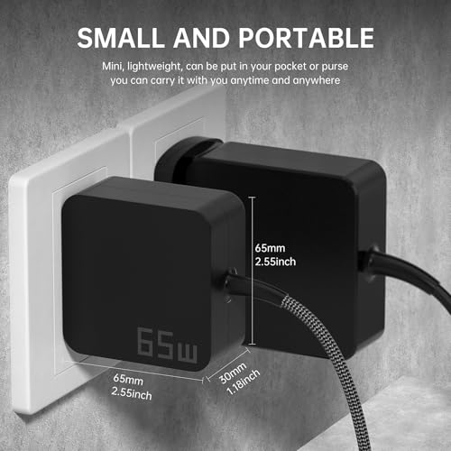 65W USB C Laptop Charger | Fast Charging USB-C Power Adapter Compatible with Lenovo, ASUS, Samsung Galaxy Type C Fast Charger with PD Technology | Ideal Computer Charger for Home, Office & Travel