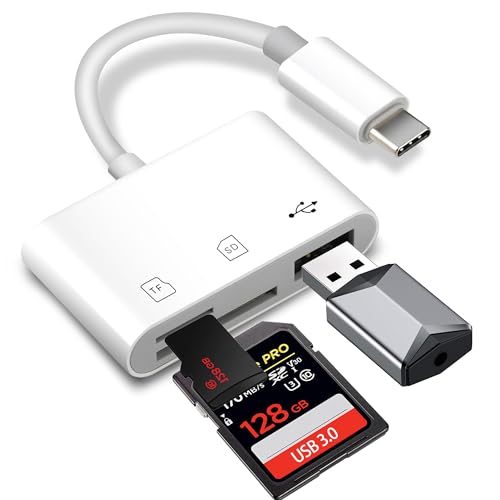 USB C SD Card Reader, ADRUDY SD Card Reader for iPhone 15 16 iPad/Mac/Android Devices, 3 in 1 Memory Card Reader with SD/MicroSD & USB Port, Plug and Play