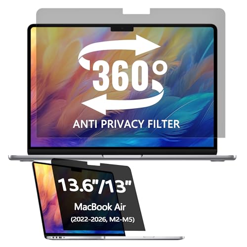 360° Privacy Screen Protector for MacBook Air 13.6''/13''(2022-2026, M2-M5) | Privacy Screen Filter for MacBook Air 13.6 Inch, Anti-Spy/Anti Fingerprint/Anti Blue Light/Anti Glare Suitable for Activities - color: Macbook Air 13.6/13 Inch (2022-2025, M2, M