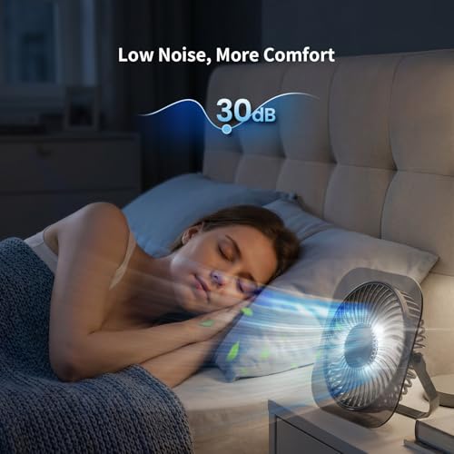 Antarctic Star Ultra-Thin USB Desk Fan, Personal Portable Desktop Cooling Fan with 3 Speeds & Night Light, 5W Powerful Quiet Small Fan for Bedroom Office Home, Powered by USB Cable - color: BLACK