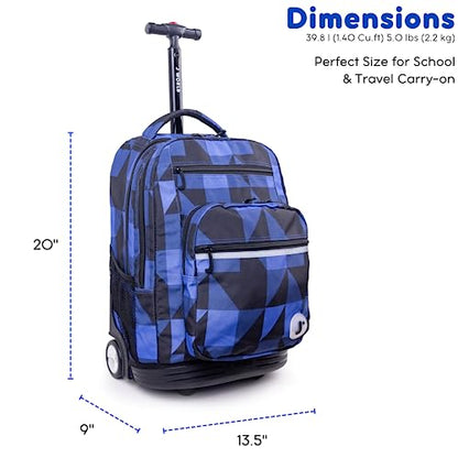 J World Sundance Laptop Rolling Backpack for Girls Boys. Roller Bookbag with Wheels, 20 Inch, Block Navy - color: Block Navy