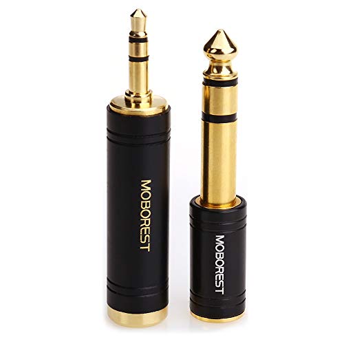 MOBOREST 3.5mm to 1/4 (6.35mm) Stereo Pure Copper Headphone Adapter, 2PCS | 1/8 Male to 1/4 Female & 3.5 F to 6.35 M Bidirectional audio adapter for Guitar Amp, Mixer, Piano keyboard, Studio Home Audio - color: BLACK