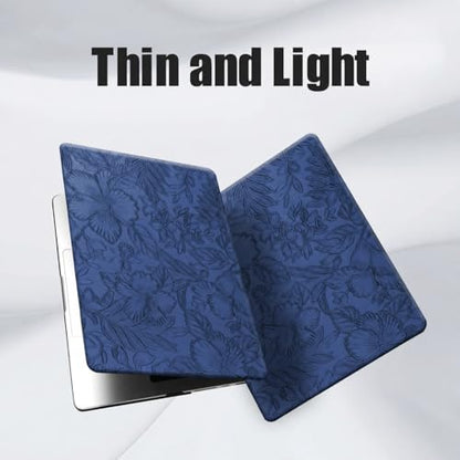 DTangLsm for MacBook Air 15 inch Case 2026 M5 2025 2024 2023 M4 M3 M2 Chip | Model A3448 A3241 A3114 A2941, Elegant Textured Retro Leather Hard Shell Mac Air 15 inch Laptop Case & Keyboard Cover, Blue - color: Embossed Floral Blue